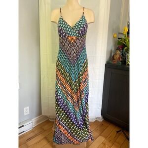 Calvin Klein Womens Multi Color Geometric Print V-Neck Maxi Dress Size 6